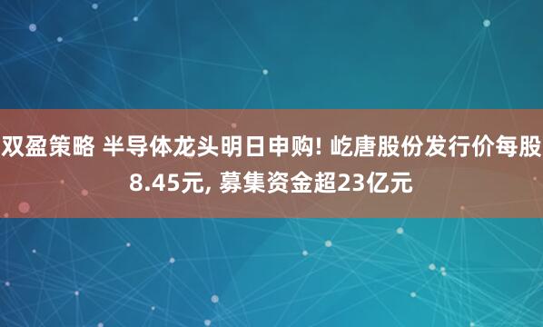 双盈策略 半导体龙头明日申购! 屹唐股份发行价每股8.45元, 募集资金超23亿元