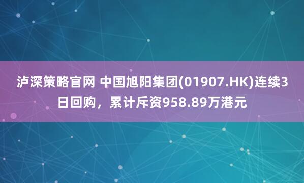 泸深策略官网 中国旭阳集团(01907.HK)连续3日回购，累计斥资958.89万港元