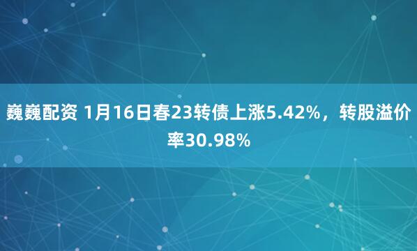 巍巍配资 1月16日春23转债上涨5.42%，转股溢价率30.98%
